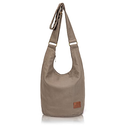 Coton Pose Women Hippie Crossbody Bag - Top Zip Large Capacity Canvas Sling Bag - Jacquard Cloth Handmade - color: Dark Green