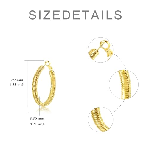 14K Gold Texture Earrings, 37/42mm Gold Hoop Earrings Classic Round Hoop Earring for Women Gold Jewelry Gift for Women - style: Texture Earrings-39mm