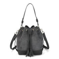 AFKOMST Faux Suede Bucket Bags and Drawstring Crossbody Purse for Women Medium Tote Handbags with 2 Shouder Straps | Fit Pad mini, Long Wallet, Removable Long Strap - color: Grey