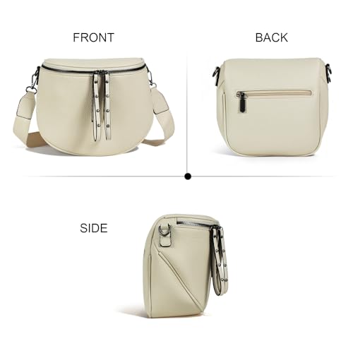 Crossbody Bags for Women, Large Vegan Leather Trendy Bum Bag - color: Beige