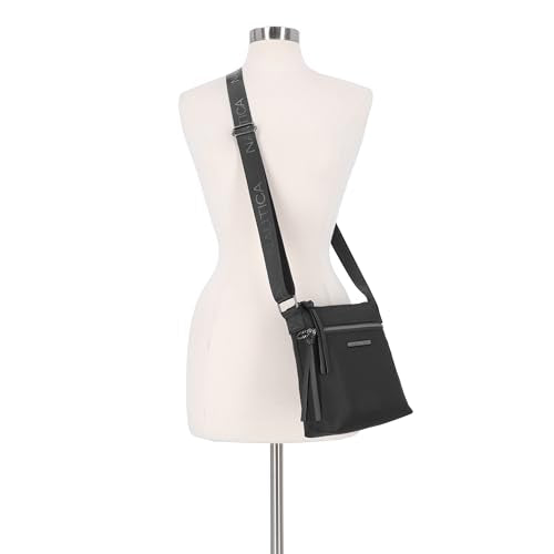 Nautica Diver Nylon Small Women's Crossbody Bag Purse with Adjustable Shoulder Strap - color: Zipper Up Black