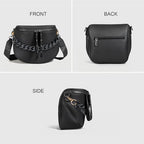 Crossbody Bags for Women, Large Vegan Leather Trendy Bum Bag - color: Black+glossy Black Chain