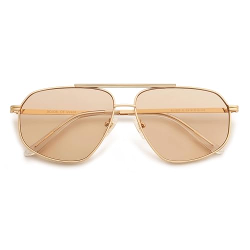 SOJOS Retro Hexagon Aviator Sunglasses for Women Men Trendy Vintage UV400 Protection Shades SJ1200 - color: Gold/Light Brown