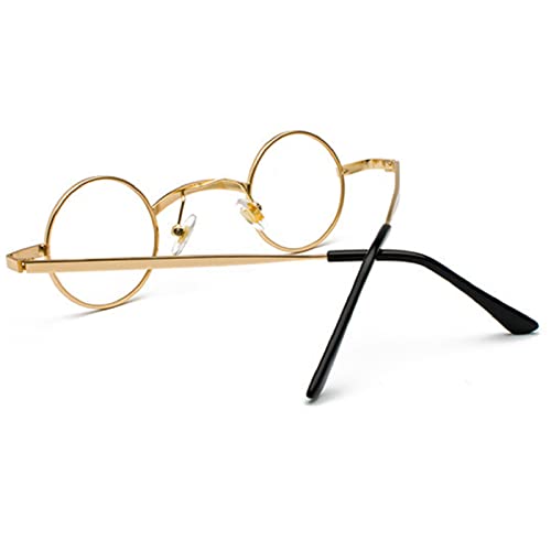 mincl/punk Small Chic Fashion Vintage Round Sunglasses Metal Frame - color: Gold&clear