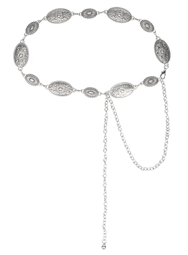 Western-Belts For Woman-Cowgirl-Belt Cowboy-belts for Women - Country Concert Outfit Concho boho belt for Dress - color: Engraved - Silver