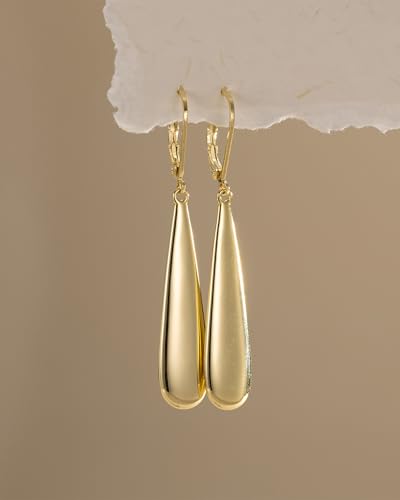 Dangle Earrings for Women, 14K Gold/White Gold Plated Dainty Leverback Drop Earrings Hypoallergenic Leverback Dangle Modern Jewelry Everyday Wear Gift for Women - color: teardrop gold