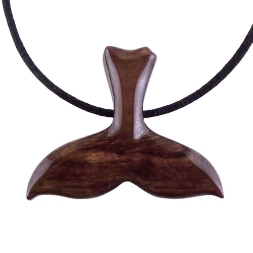 Wooden Whale Tail Necklace, Orca Whale Tail Pendant, Handmade Nautical Jewelry for Men Hand Carved in Granadilllo Exotic Wood