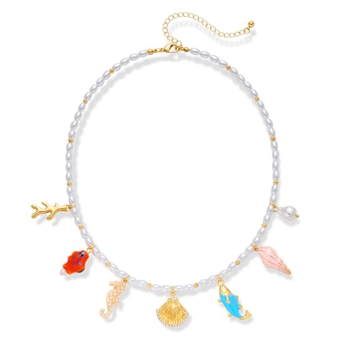 Pearl Choker Necklaces With Multi Beach Charms Shell Conch Starfish Jewelry - style: XL22601A