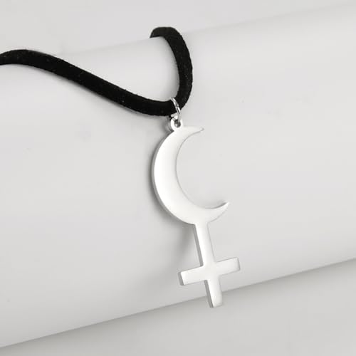 EUEAVAN Black Moon Lilith Goddess Symbol Necklace for Women Gothic Lilith Goddess Seal Astrology Crescent Moon Cross Pendant Pagan Jewelry Wiccan Gifts Lucifer's Symbol Men - color: lilith silver