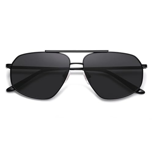 SOJOS Retro Hexagon Aviator Sunglasses for Women Men Trendy Vintage UV400 Protection Shades SJ1200 - color: Black/Grey