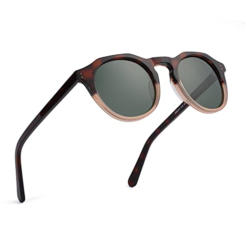 ZENOTTIC Vintage Round Polarized Sunglasses for Men Women UV400 Protection - color: C06 Demi Frame Green Lens