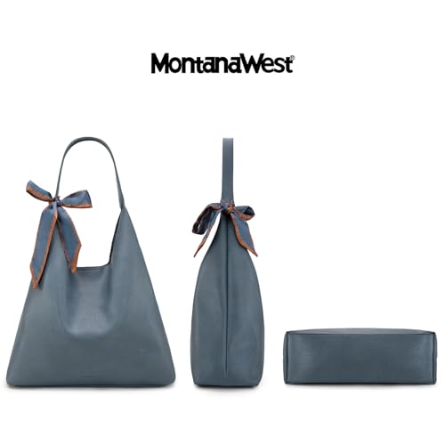 Montana West Slouchy Hobo Bag for Women Shoulder Purses and Handbags with Scarf - color: Distant Blue