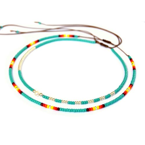 Beaded Choker Necklace for women and Teen Girls, Boho Bohemian Adjustable Colorful Seed Beads Necklace, Handmade Native American Style Jewelry by TRIBES - color: Turquoise Multicolor, style: Set of 2 Necklaces