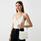 Anti Theft Crossbody Bags for Women,Quilted Puffer Travel Purses Shoulder Hobo Bag Handbag with Guitar Strap - color: Beige