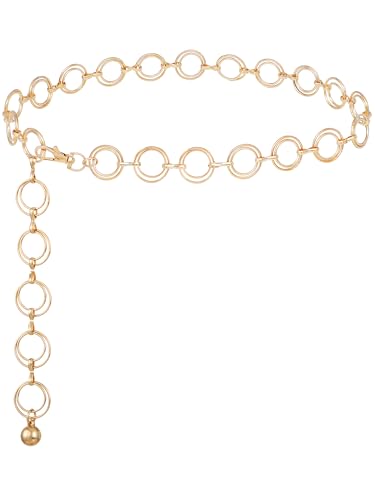 FIORETTO Chain Belt for Women Metal Waist Chain Fashion Multilayer Chain Belts for Dress - color: Double O Ring-gold, size: Fit Waist up to 44"