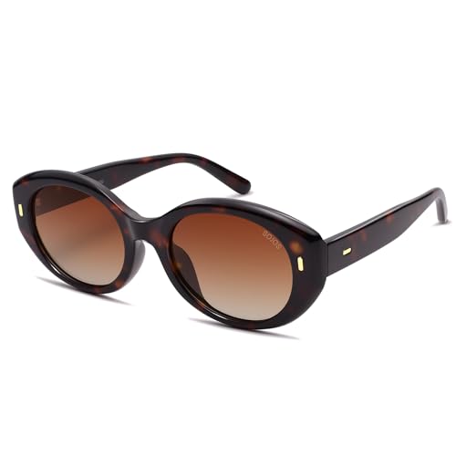 SOJOS Trendy Oval Polarized Sunglasses for Women Classic Round Retro UV Protection Shade SJ2675 - color: Tortoise Frame Brown Lens