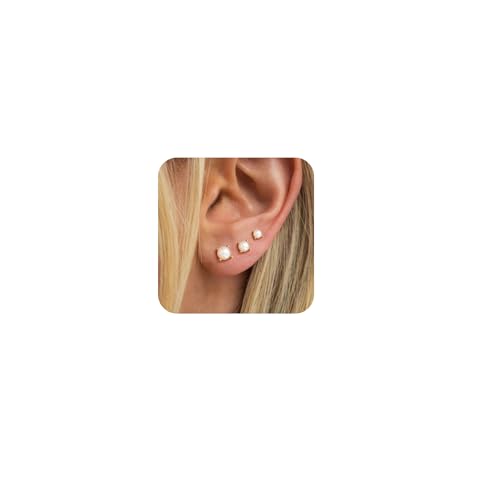 Hayopi Pearl Earrings for Women - Dainty Gold Dangle Drop Earrings, 14k Gold Plated Cute Bow Design, Hypoallergenic Pearl Studs, Wedding Jewelry Gifts - color: GOLD-stud earrings