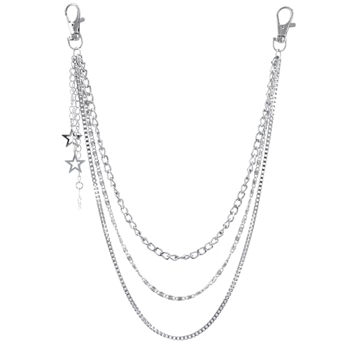 Layered Pants Chain keychain for Women Men Punk Wallet Chains Hiphop Jeans Keychain Halloween Jewelry - style: G-three layered chain with star