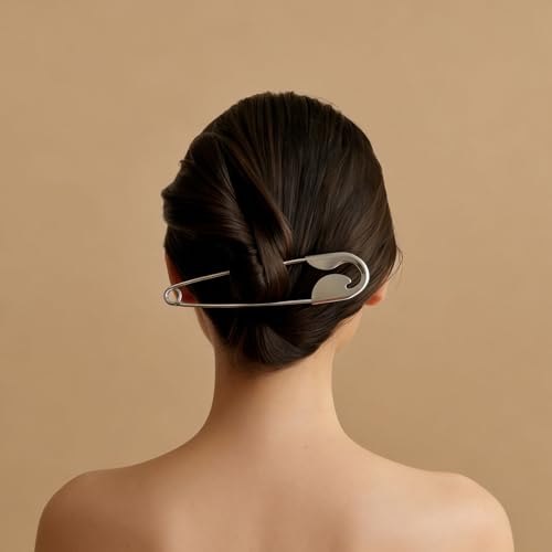 Mega Safety Hairpin - Mega Safety Pin Hairpin, Oversized Metal Hair Pin for Bun & Updo, Stylish Hair Stick Bun Holder - color: Black