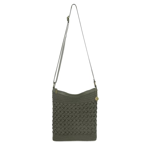 The Sak Lucia Crossbody Bag in Crochet, Convertible Purse with Adjustable Shoulder Strap - color: Moss Cozy Weave