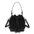 AFKOMST Faux Suede Bucket Bags and Drawstring Crossbody Purse for Women Medium Tote Handbags with 2 Shouder Straps | Fit Pad mini, Long Wallet, Removable Long Strap - color: Black