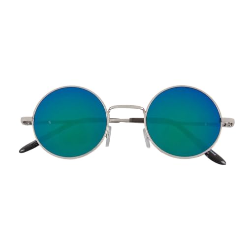 OWL Round Retro Small Circle Tint & Mirror Colored Lens 43-55 mm Sunglasses Metal - color: 43mm Silver / Bluegreen Mirror