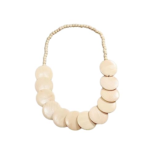 COLORFUL BLING Natural Chunky Wooden Beads Statement Necklace Boho African Tribal Collar Choker Bib Necklace Hippie Vacation Jewelry for Unisex Men Women - color: long light