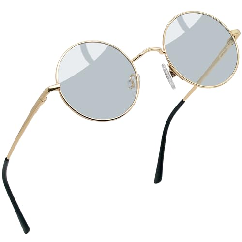 Joopin Retro Small Round Sunglasses Hippie Circle Sun Glasses Polarized UV400 Protection Metal Shades for Men Women - color: Golden Frame Light Grey Lens