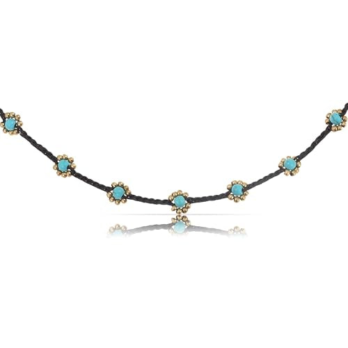 Made by Nami Colorful Bead Necklace for Women Adjustable & Waterproof Surfer Beaded Choker Necklace Handmade Boho Beach Choker for Summer Festival and Hippie Style - color: Turquoise Beads