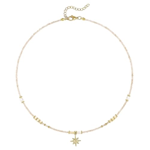 KissYan Beaded Choker Necklace for Women, Colorful Natural Gemstones Pearl Choker 14K Gold Plated Pendant Healing Crystal Necklace Handmade Stone Jewelry Gift - color: V-White