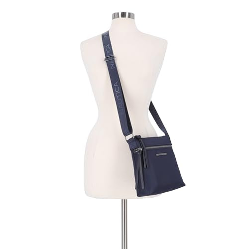 Nautica Diver Nylon Small Women's Crossbody Bag Purse with Adjustable Shoulder Strap - color: Zipper Up Indigo