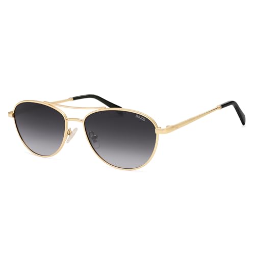 SOJOS Retro Polarized Aviator Sunglasses for Women Men Vintage 70s Style UV Protection Womens Mens Sun Glasses SJ1265 - color: Gold/Grey Grading