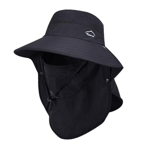 Sun Hat for Men Women with Neck Flap,UPF 50+ UV Protective Hiking Fishing Hats,Wide Brim Sun Hat for Women&Men - color: 1pack-style2-black(with Face Cover)