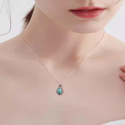 Handmade Teardrop Turquoise Earrings Necklace Set for Women Bohemia Tribal Antique Ethnic Style Earring Delicate Teardrop Gemstone Dangle Drop Statement Earrings Western Jewelry - color: Green