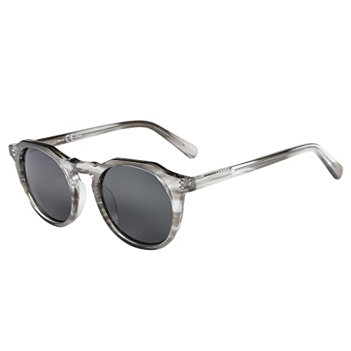 ZENOTTIC Vintage Round Polarized Sunglasses for Men Women UV400 Protection - color: C09 Crystal Grey Frame Grey Lens