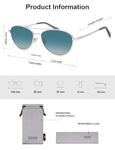 SOJOS Retro Polarized Aviator Sunglasses for Women Men Vintage 70s Style UV Protection Womens Mens Sun Glasses SJ1265 - color: Silver/Blue Grading
