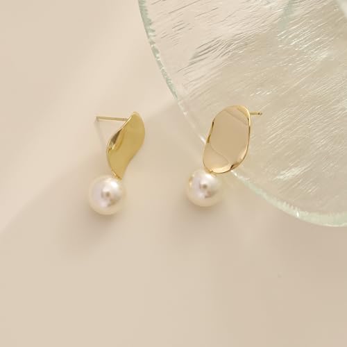 Hayopi Pearl Earrings for Women - Dainty Gold Dangle Drop Earrings, 14k Gold Plated Cute Bow Design, Hypoallergenic Pearl Studs, Wedding Jewelry Gifts - color: GOLD-chunky gold earrings