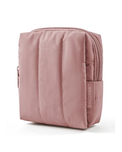 BAGSMART Small Travel Makeup Bag for Purse Toiletry Pouch, Puffy Padded Mini Cosmetics Bag, Cute Make Up Pouch for Women with Slip-in Pocket, Travel Essentials for Toiletries, Dark Pink - color: 04-Dark Pink