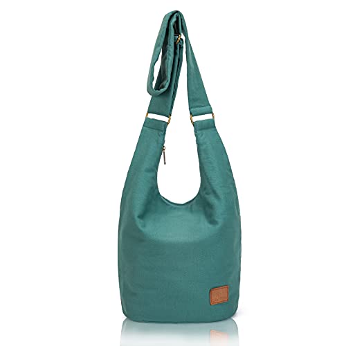 Coton Pose Women Hippie Crossbody Bag - Top Zip Large Capacity Canvas Sling Bag - Jacquard Cloth Handmade - color: Light Green