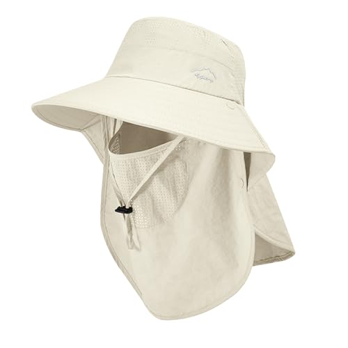 Sun Hat for Men Women with Neck Flap,UPF 50+ UV Protective Hiking Fishing Hats,Wide Brim Sun Hat for Women&Men - color: 1pack-style2-beigewhitewith Face Cover)
