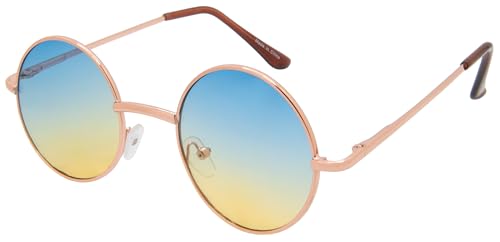 OWL Round Retro Small Circle Tint & Mirror Colored Lens 43-55 mm Sunglasses Metal - color: 43mm Gold / 2tone Blue-yellow