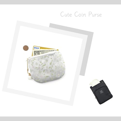 Handmade Women Coin Purse Rosary Pouch Silk Jewelry Bag Brocade Zipper Wallet - Silver - color: Silver