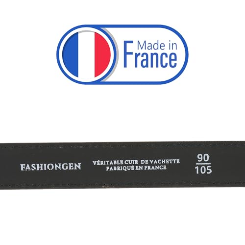 FASHIONGEN - Women genuine Italian leather belt LUNA, Made in France - color: Brown, size: 80 cm (31 in) / Waist size 29 to 30