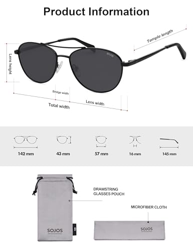 SOJOS Retro Polarized Aviator Sunglasses for Women Men Vintage 70s Style UV Protection Womens Mens Sun Glasses SJ1265 - color: Black/Grey