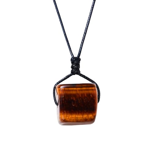 Runyangshi Tiger's Eye Natural Healing Crystal Square Pendant 0.59"-0.78"(1.5-2cm) Tumbled Polished Stones Necklace Meditation Reiki Energy Amulet Bohemia for Men Women Hand-Woven Rope Gift - color: Tiger's Eye
