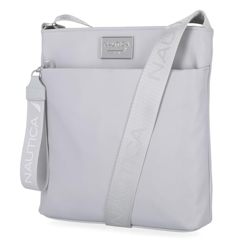 Nautica Diver Nylon Small Women's Crossbody Bag Purse with Adjustable Shoulder Strap - color: Ice Grey