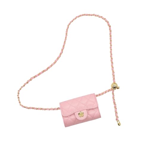 YAMEIZE Mini PU Leather Chain Belt Bag for Women Quilted Waist Purse Crossbody Fanny Pack Detachable Belt Chain - color: Pink 4.7x2.7 Inch