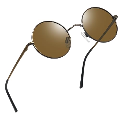 Joopin Retro Small Round Sunglasses Hippie Circle Sun Glasses Polarized UV400 Protection Metal Shades for Men Women - color: A10-bronze Frame Brown Lens