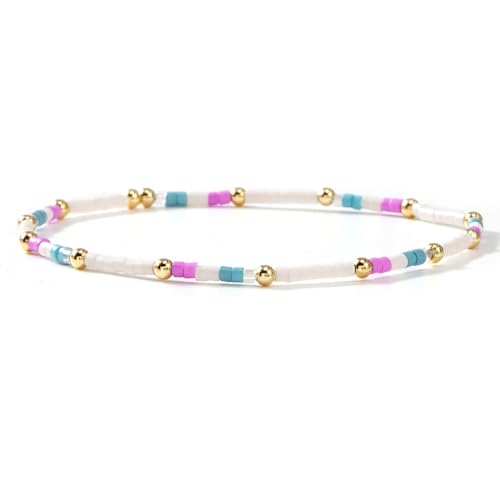 Dainty Gold Colorful Beaded Bracelets Stack for Women,4PCS Cute Bohemian Colorful Small Beads Stackable Stretch Bracelet Set Trendy Holiday Party Accessories Jewelry Gift Friendship - color: Purple