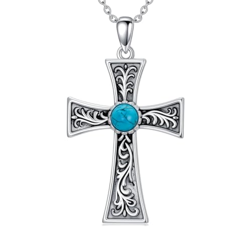 Turquoise Necklaces 925 Sterling Silver Western Necklace Boho Jewelry for Men Women Her Birthday Valentines Day Gifts - style: 5-Cross Necklace